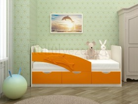 Дельфин-3 Кровать детская 3 ящика без ручек 1.8 Оранжевый глянец в Берёзовке - beryozovka.katalogmebeli.com | фото