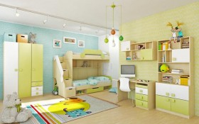 Детская комната Эппл (Зеленый/Белый/корпус Клен) в Берёзовке - beryozovka.katalogmebeli.com | фото 3