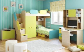 Детская комната Смайли (Желтый/Голубой/Зеленый/корпус Клен) в Берёзовке - beryozovka.katalogmebeli.com | фото 2