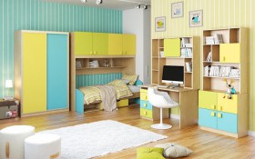 Детская комната Смайли (Желтый/Голубой/Зеленый/корпус Клен) в Берёзовке - beryozovka.katalogmebeli.com | фото 3