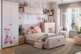 Комплект детской мебели Алина К2 Дуб мария/белый/нежно-розовый велюр в Берёзовке - beryozovka.katalogmebeli.com | фото 1