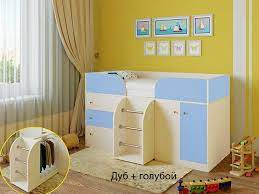 Кровать-чердак Малыш-4 Дуб молочный/Голубой в Берёзовке - beryozovka.katalogmebeli.com | фото 1