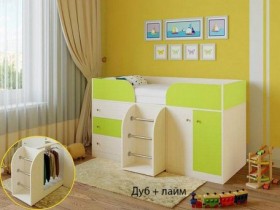 Кровать-чердак Малыш-4 Дуб молочный/Лайм в Берёзовке - beryozovka.katalogmebeli.com | фото