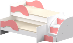 Кровать детская Матрешка выкатная с лестницей  Белый/Розовый в Берёзовке - beryozovka.katalogmebeli.com | фото