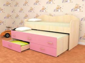 Кровать детская Нимфа двухместная 2.0 Дуб молочный/Розовый в Берёзовке - beryozovka.katalogmebeli.com | фото