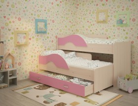 Кровать детская Радуга 1600 Млечный дуб/Розовый в Берёзовке - beryozovka.katalogmebeli.com | фото