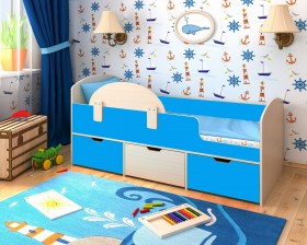 Кровать Малыш-мини с бортиком Дуб молочный/Голубой в Берёзовке - beryozovka.katalogmebeli.com | фото