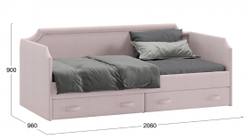 Кровать с мягкой обивкой и ящиками «Кантри» Тип 1 (900) (Велюр пудровый) в Берёзовке - beryozovka.katalogmebeli.com | фото 2
