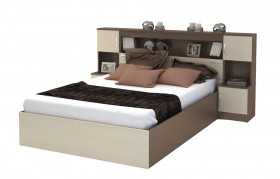 Кровать с прикроватным блоком КР 552 Спальня Basya (шимо темный/шимо светлый) в Берёзовке - beryozovka.katalogmebeli.com | фото