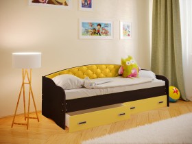 Кровать Софа-7 с мягкой спинкой (800х2000) Венге/Желтый в Берёзовке - beryozovka.katalogmebeli.com | фото 1