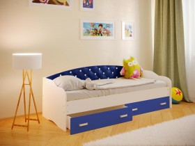 Кровать Софа-8 с мягкой спинкой со стразами (900х2000) Белый/Синий в Берёзовке - beryozovka.katalogmebeli.com | фото