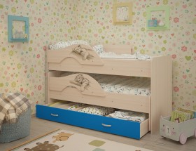 Кровать выкатная Радуга-Сафари детская 1600 Млечный дуб/Голубой в Берёзовке - beryozovka.katalogmebeli.com | фото