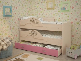 Кровать выкатная Радуга-Сафари детская 1600 Млечный дуб/Розовый в Берёзовке - beryozovka.katalogmebeli.com | фото