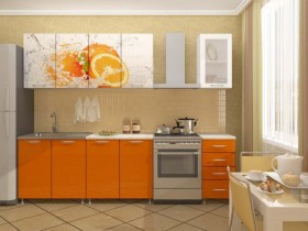 Кухонный гарнитур 1,8м Апельсин (Белый/Оранжевый металлик/Фотопечать апельсин) в Берёзовке - beryozovka.katalogmebeli.com | фото