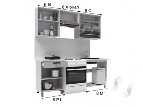 Кухня Салли 2.0 м с окапом (белый/сандал белый, серый/26 мм/дуб вотан) в Берёзовке - beryozovka.katalogmebeli.com | фото 3