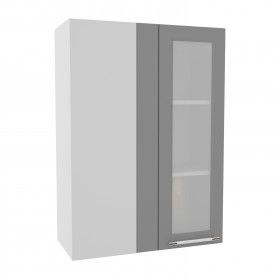 Квадро ВПУС 650 шкаф верхний угловой со стеклом высокий (Ваниль кожа/корпус Серый) в Берёзовке - beryozovka.katalogmebeli.com | фото