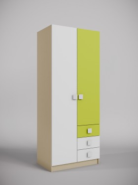 Шкаф 2-х створчатый с ящиками Эппл (Зеленый/Белый/корпус Клен) в Берёзовке - beryozovka.katalogmebeli.com | фото