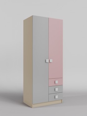 Шкаф 2-х створчатый с ящиками Грэйси (Розовый/Серый/корпус Клен) в Берёзовке - beryozovka.katalogmebeli.com | фото