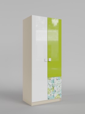 Шкаф 2-х створчатый с ящиками Твит (Белый/Зеленый/корпус Клен) в Берёзовке - beryozovka.katalogmebeli.com | фото