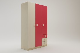 Шкаф 3-х створчатый с ящиками Бэрри (Бежевый/Красный/корпус Клен) в Берёзовке - beryozovka.katalogmebeli.com | фото