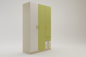 Шкаф 3-х створчатый с ящиками Эппл (Зеленый/Белый/корпус Клен) в Берёзовке - beryozovka.katalogmebeli.com | фото 2