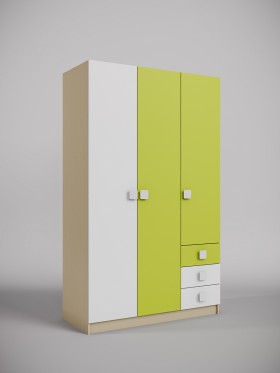 Шкаф 3-х створчатый с ящиками Эппл (Зеленый/Белый/корпус Клен) в Берёзовке - beryozovka.katalogmebeli.com | фото 1