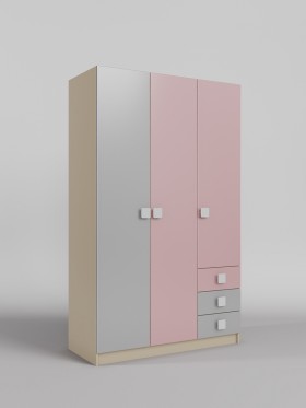Шкаф 3-х створчатый с ящиками Грэйси (Розовый/Серый/корпус Клен) в Берёзовке - beryozovka.katalogmebeli.com | фото