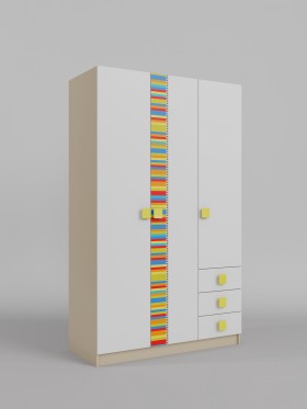 Шкаф 3-х створчатый с ящиками Клаксон без машинок (Белый/корпус Клен) в Берёзовке - beryozovka.katalogmebeli.com | фото