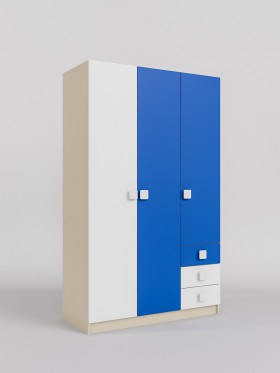 Шкаф 3-х створчатый с ящиками Скай (Синий/Белый/корпус Клен) в Берёзовке - beryozovka.katalogmebeli.com | фото 1