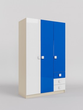 Шкаф 3-х створчатый с ящиками Скай люкс (Синий/Белый/корпус Клен) в Берёзовке - beryozovka.katalogmebeli.com | фото