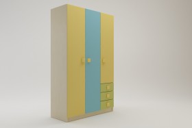 Шкаф 3-х створчатый с ящиками Смайли (Желтый/Голубой/Зеленый/корпус Клен) в Берёзовке - beryozovka.katalogmebeli.com | фото 1