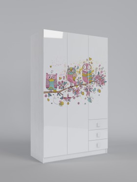 Шкаф 3-х створчатый с ящиками Совушки (Белый/корпус Выбеленное дерево) в Берёзовке - beryozovka.katalogmebeli.com | фото