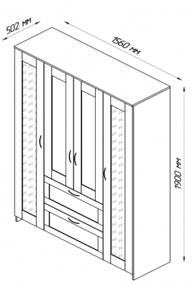 Шкаф четырехдверный Сириус с 1 зеркалом и 2 ящиками дуб венге в Берёзовке - beryozovka.katalogmebeli.com | фото 2
