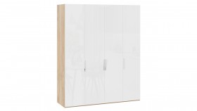 Шкаф для одежды с 4 глухими дверями «Эмбер» Яблоня Беллуно/Белый глянец в Берёзовке - beryozovka.katalogmebeli.com | фото