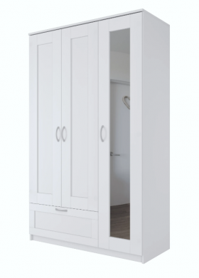 Шкаф трехдверный Сириус с зеркалом и 1 ящиком белый в Берёзовке - beryozovka.katalogmebeli.com | фото