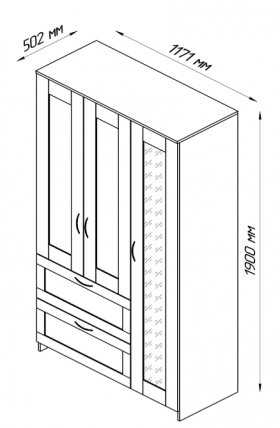 Шкаф трехдверный Сириус с зеркалом и 2 ящиками дуб сонома в Берёзовке - beryozovka.katalogmebeli.com | фото 2